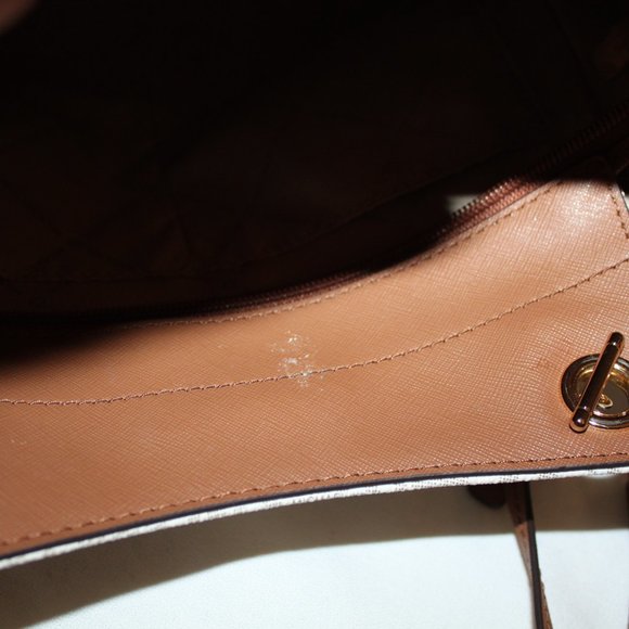 Michael Kors Jet Set Travel Large Chain Shoulder Tote white and Camel MK logo - Picture 10 of 16